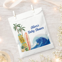Bolsa De Papel Baby Shower moderno Blue Ocean Wave Surfboard