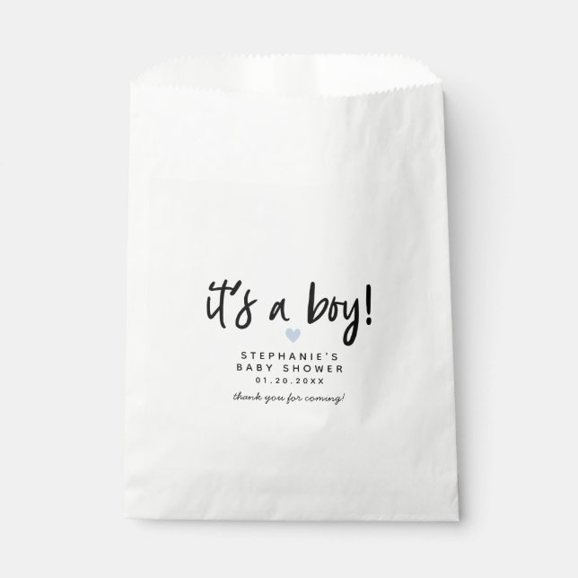 Bolsa De Papel Baby Shower moderno de Blue Heart (Anverso)