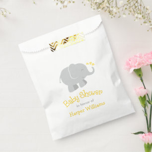 Bolsa De Papel Baby Shower moderno de elefantes amarillos y grise