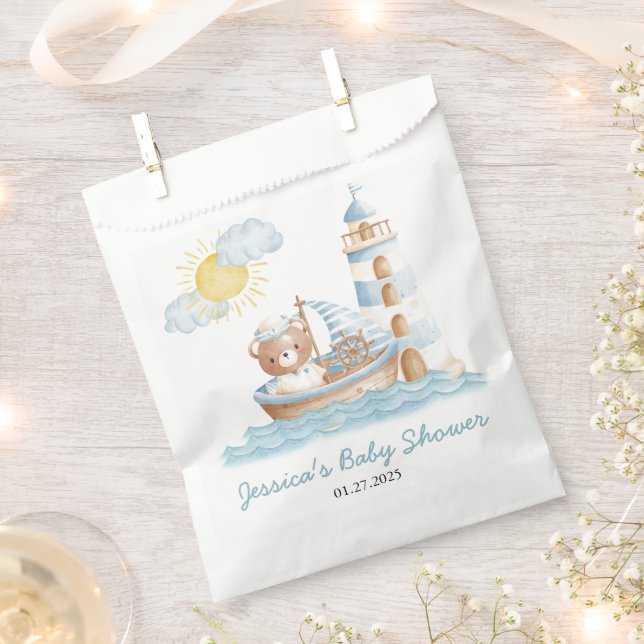 Bolsa De Papel Baby Shower Nautical Bear Water Boat (Cortado)
