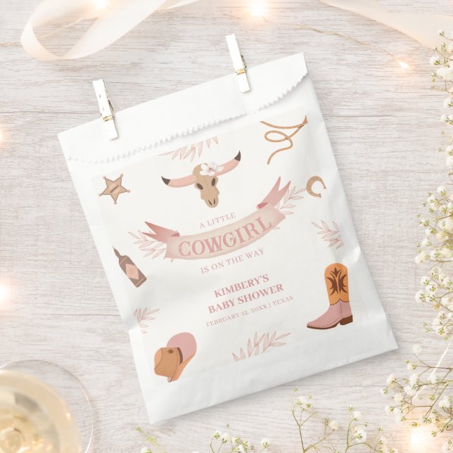 Bolsa De Papel Baby Shower Neutral Pink Boho Wild West Cowgirl (Cortado)