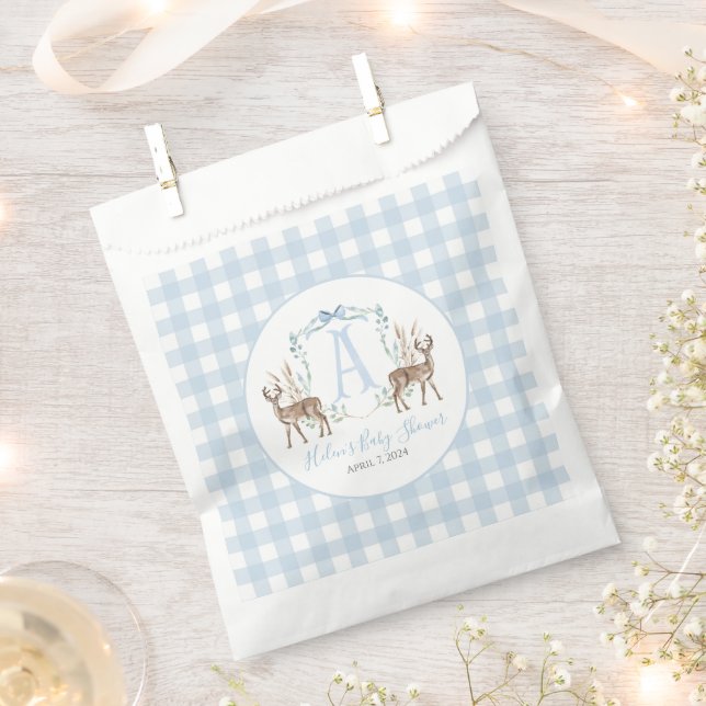 Bolsa De Papel Baby Shower Preppy Southern Blue Boy Deer (Cortado)