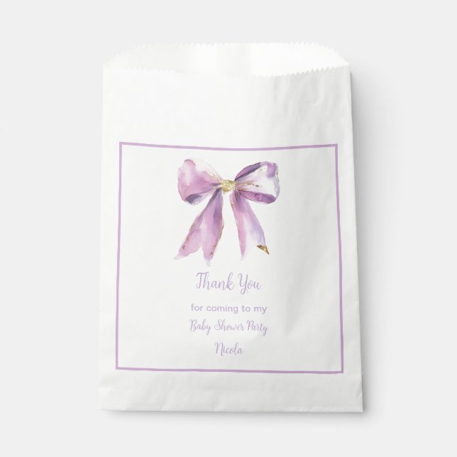 Bolsa De Papel Baby Shower Purple Coquette Bow (Anverso)