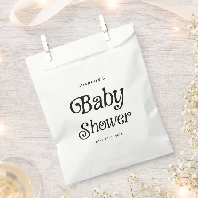 Bolsa De Papel Baby Shower retro mínimo en blanco y negro (Cortado)