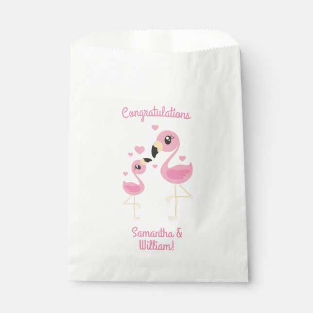 Bolsa De Papel Baby Shower rosa Flamingo (Anverso)