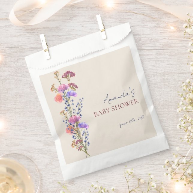 Bolsa De Papel Baby Shower rústico beige acrílico floral (Cortado)
