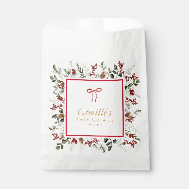 Bolsa De Papel Baby Shower rústico botánico de invierno (Anverso)