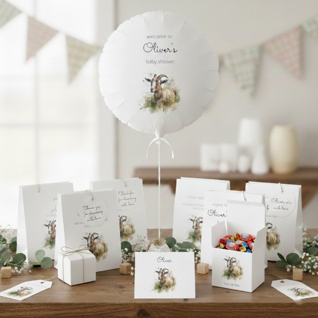 Bolsa De Papel Baby Shower Rústico de Acuarela Granja con Cabra (Subido por el creador)