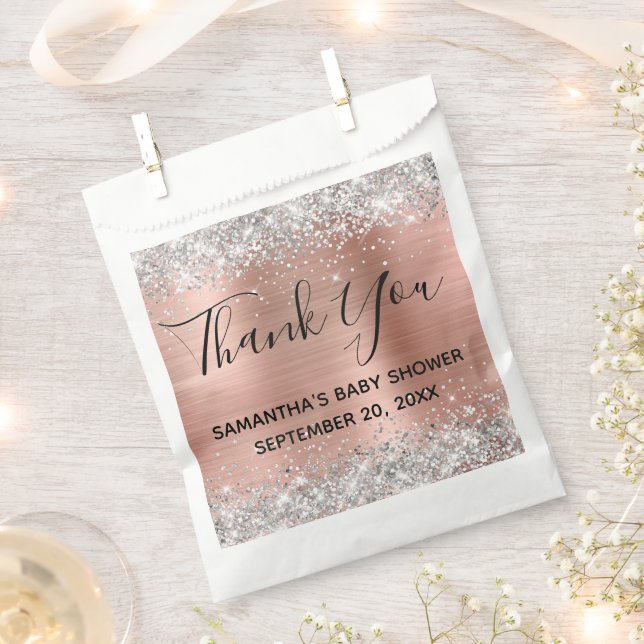 Bolsa De Papel Baby Shower Silver y Rosa Relieve metalizado dorad (Cortado)