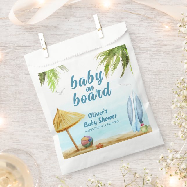 Bolsa De Papel Baby Shower Summer Beach Ocean Surfboard (Cortado)