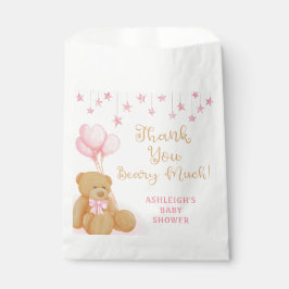 Bolsa De Papel Baby Shower Teddy Bear Pink Stars Gracias