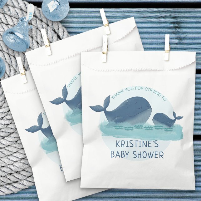 Bolsa De Papel Baby Shower temática de Happy Whales Ocean (Ocean themed favor bags - Happy Whales Baby Shower Collection)