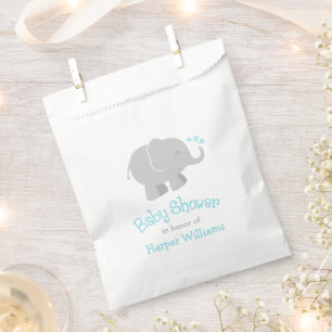 Bolsa De Papel Baby Shower, un elefante azul cielo moderno y gris