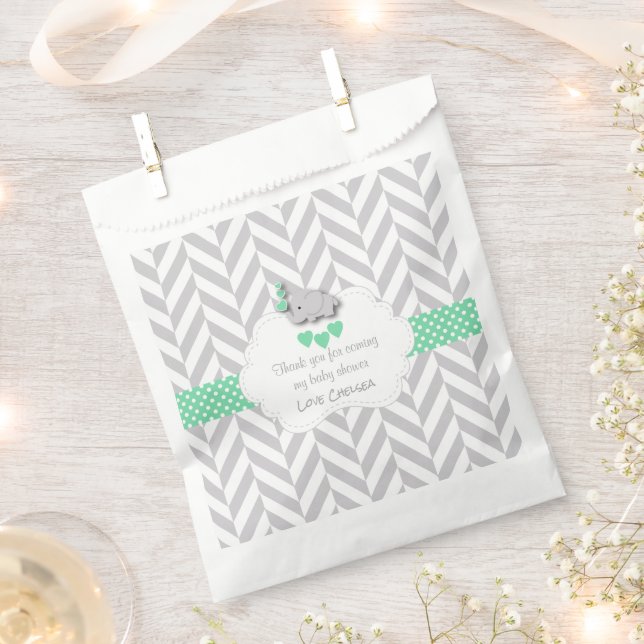 Bolsa De Papel Baby Shower verde, blanco y gris (Cortado)