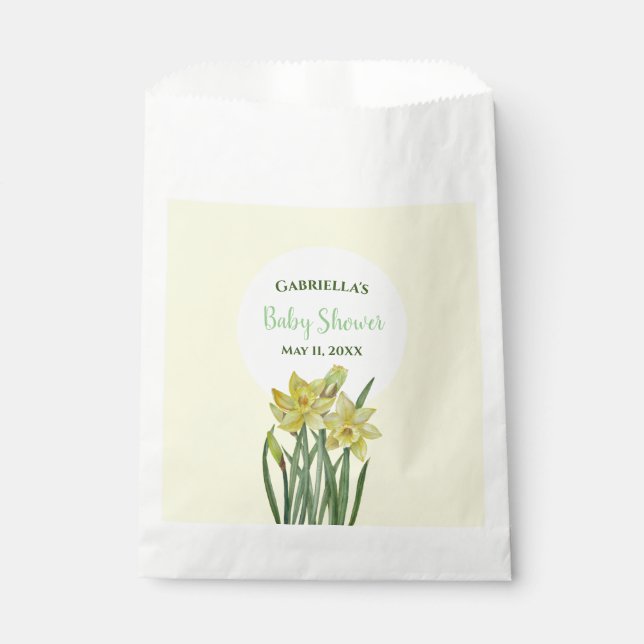 Bolsa De Papel Baby Shower Watercolor Daffodils fondo amarillo (Anverso)