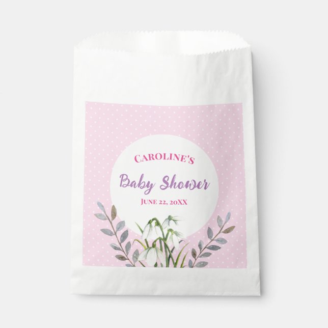 Bolsa De Papel Baby Shower White Snowdrop Pink Polka Dots (Anverso)