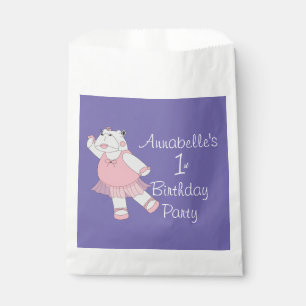 Bolsa De Papel Bailarina Hipopótamo Morado Cumpleaños 1er Ilusima