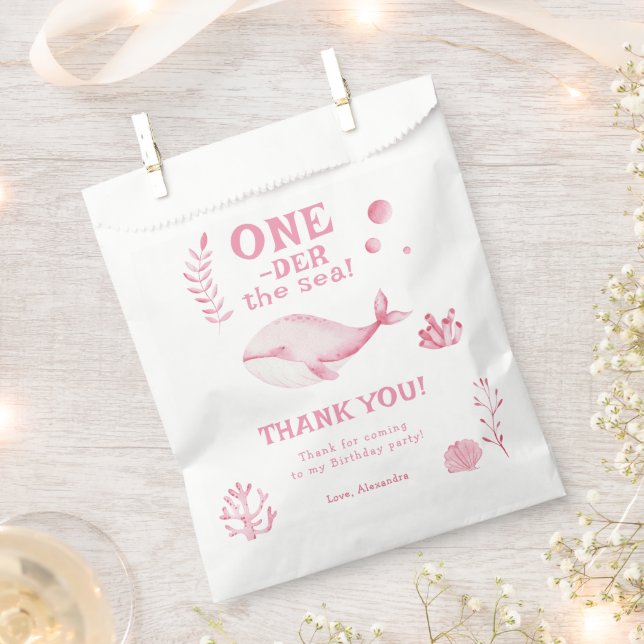 Bolsa De Papel Ballena Rosa Oneder El Mar 1er Cumpleaños  (Cortado)