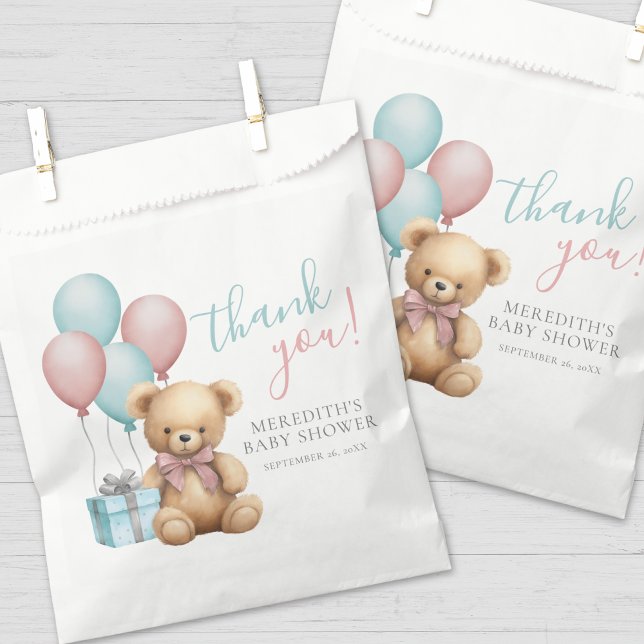 Bolsa De Papel Balloon Teddy Bear Baby Shower (Balloon Teddy Bear Baby Shower Favor Bag)