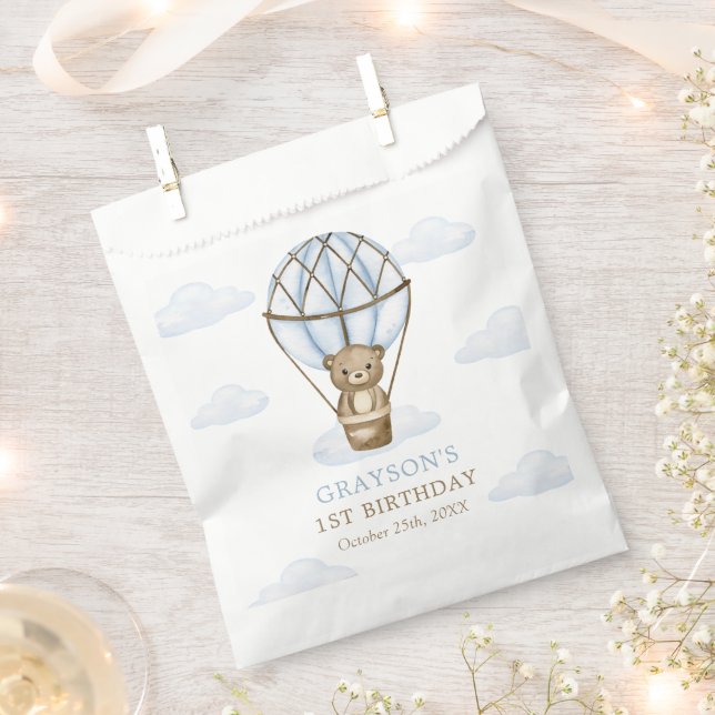 Bolsa De Papel Balón de aire caliente de oso azul Niños primer cu (Cortado)