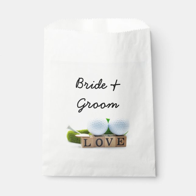 Bolsa De Papel Balón de golf con carta de amor novia y novio (Anverso)