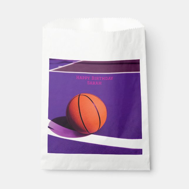 Bolsa De Papel Baloncesto Deportivo Purple Birday Party Court (Anverso)
