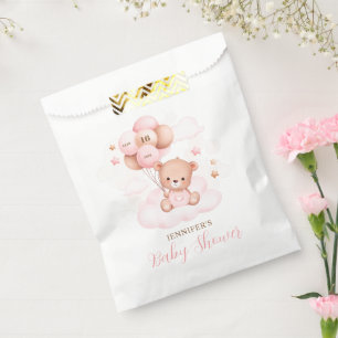 Bolsa De Papel Balones rosados color agua Teddy Bear Baby Shower