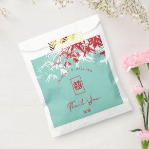 Bolsa De Papel Bambú rojo y turquesa deja a Boda chino