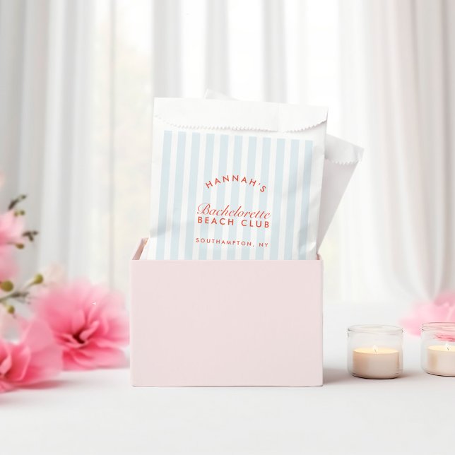 Bolsa De Papel Bandas Rojas y Azules Retro Moderno Bachelorette (Retro Modern Red & Blue Stripes Bachelorette Favor Bag)