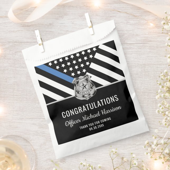 Bolsa De Papel Bandera de la Línea Azul de la Policía Felicitacio (Cortado)