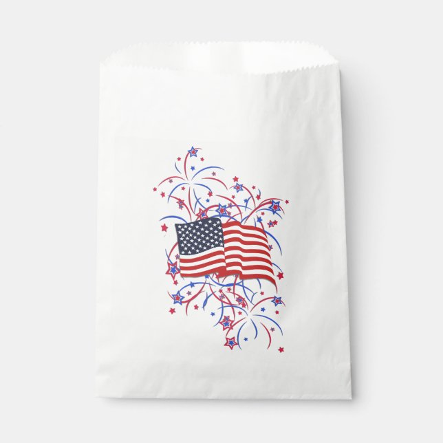 Bolsa De Papel Bandera estadounidense y fuegos artificiales (Anverso)