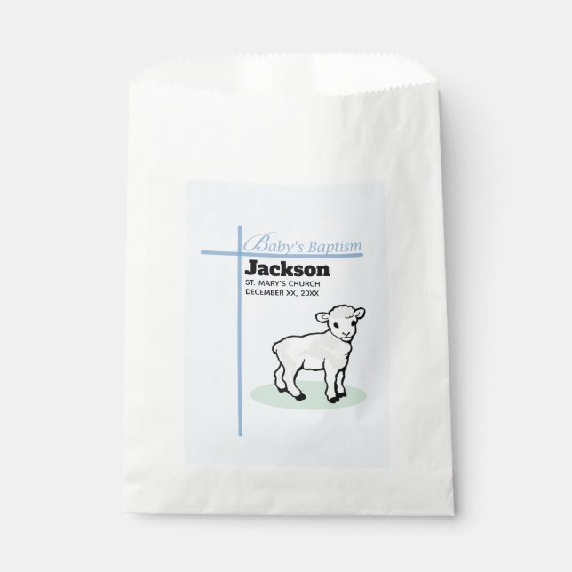 Bolsa De Papel Baptism Blue Boy Lamb, Personalizable (Anverso)