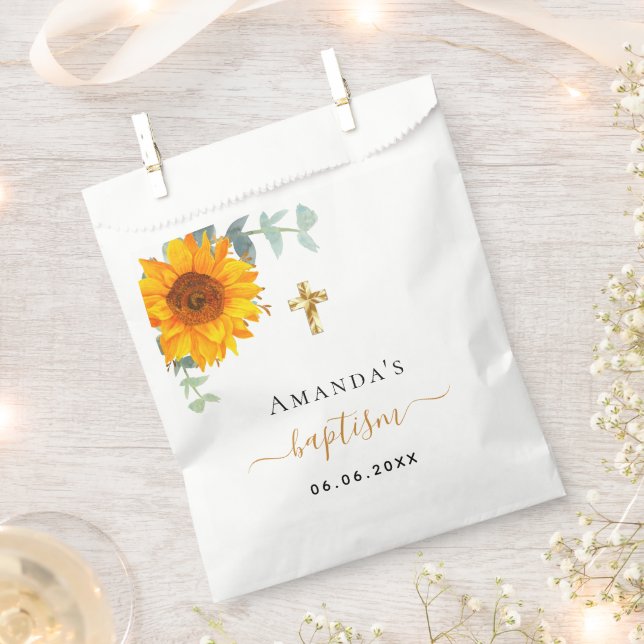 Bolsa De Papel Baptism eucalipto niño de girasol rústico chica (Cortado)