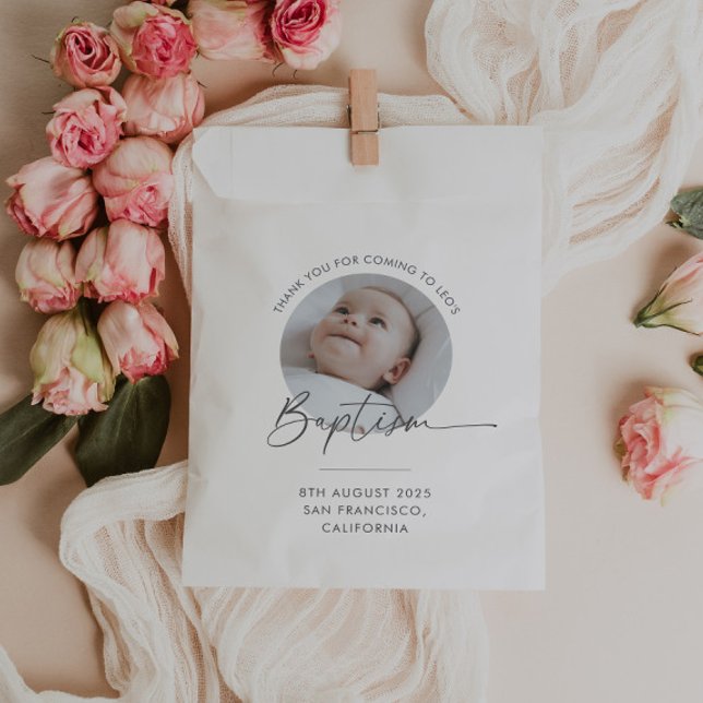 Bolsa De Papel Baptism Photo Thank You (Zazzle Baptism Photo Thank You Tag Favor Bag)