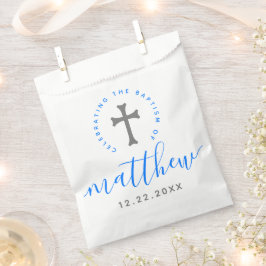 Bolsa De Papel Baptismo azul Christening Naming Cross