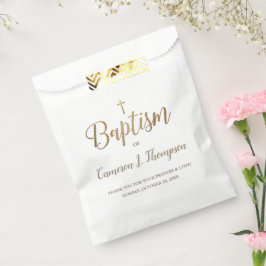 Bolsa De Papel Baptismo blanco de la Cruz del Oro Simple Gracias