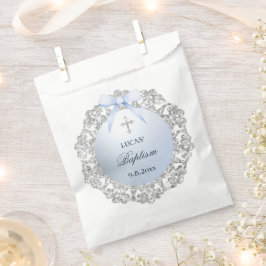Bolsa De Papel Baptismo de armazón azul de Purpurina plateado