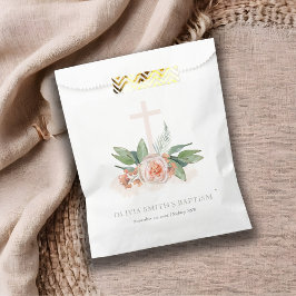 Bolsa De Papel Baptismo de la cruz floral del Rosa pastel suave