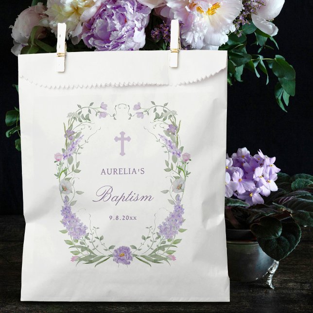 Bolsa De Papel Baptismo del marco de lavanda de la lámina floral (Subido por el creador)
