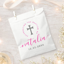 Bolsa De Papel Baptismo rosa Christening Naming Cross