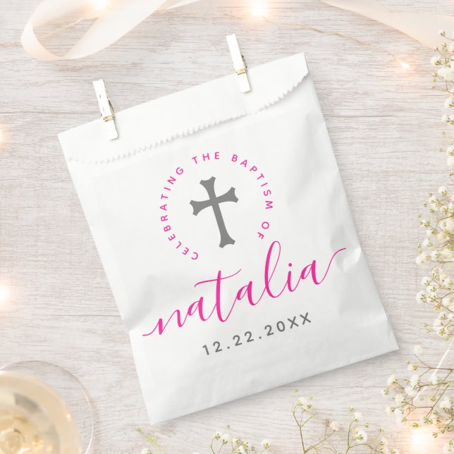 Bolsa De Papel Baptismo rosa Christening Naming Cross (Cortado)