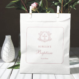Bolsa De Papel Baptismo simple de la cruz rosa floral
