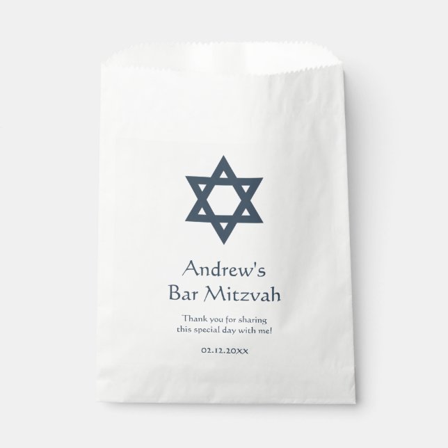 Bolsa De Papel Bar azul oscuro Mitzvah Personalizado (Anverso)
