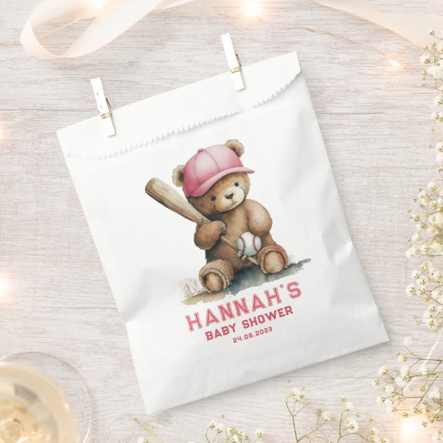 Bolsa De Papel Baseball Teddy Bear Personalized Girl Baby Shower (Cortado)