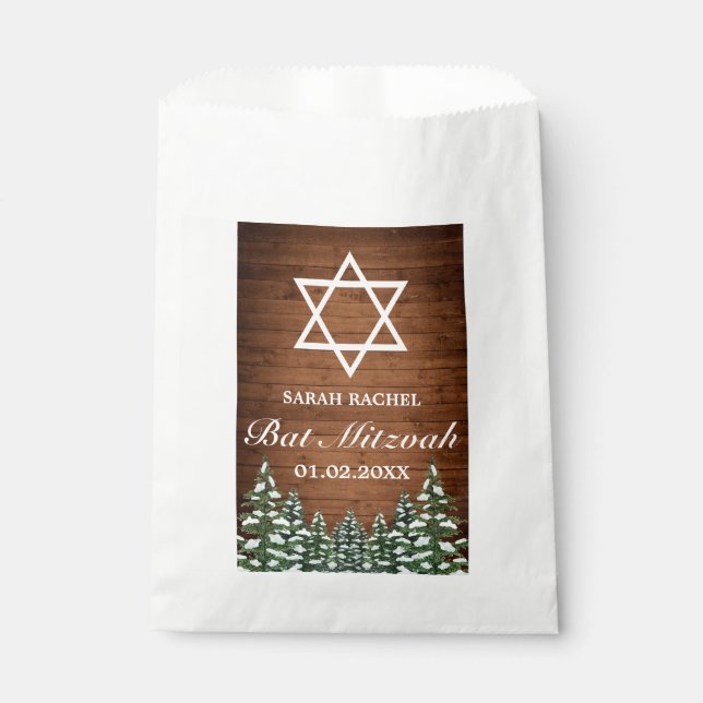 Bolsa De Papel Bat Mitzvah de Snowley Wood & Forest Rural Pine Ba (Anverso)