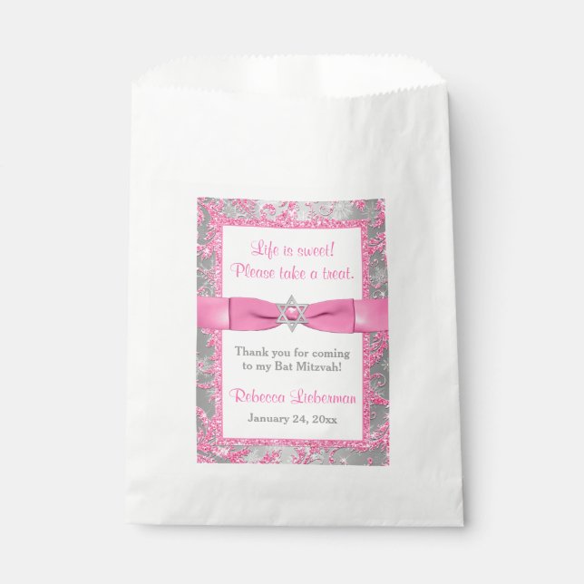 Bolsa De Papel Bat Mitzvah Favor Bag | Pink de Winter Wonderland (Anverso)