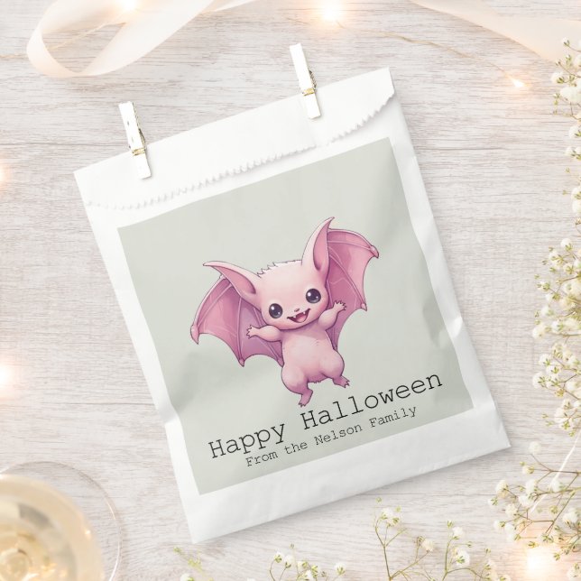 Bolsa De Papel Bat rosa lindo Green Feliz Halloween (Cortado)