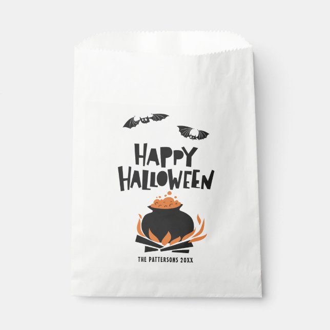 Bolsa De Papel Bats and Cauldron Feliz Halloween (Anverso)