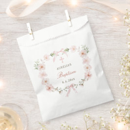 Bolsa De Papel Bautismo de marco floral rosado de Rubor