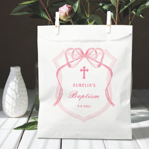 Bolsa De Papel Bautismo Escudo de Bow Rosado